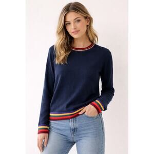 Jumper 1234 Cashmere‎ Rainbow Striped Band Jumper Sweater Navy Size Medium